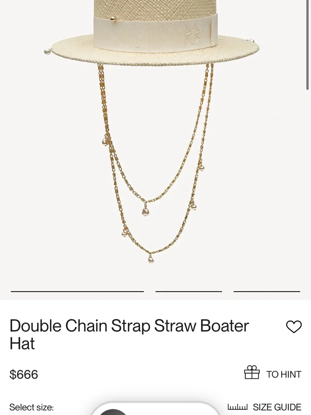 Cream Straw Boater Hat with Double Gold Chain Straps